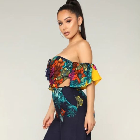 Fashion Nova Floral Jumpsuit, Color: Navy with Tropical print, Size: 2X, - Picture 4 of 13